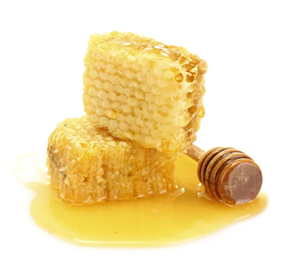 黄金蜂窝蜂蜜上白色隔离 — 图库照片