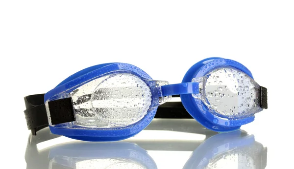 Damla üzerinde beyaz izole mavi Yüzme gözlüğü — Stok fotoğraf