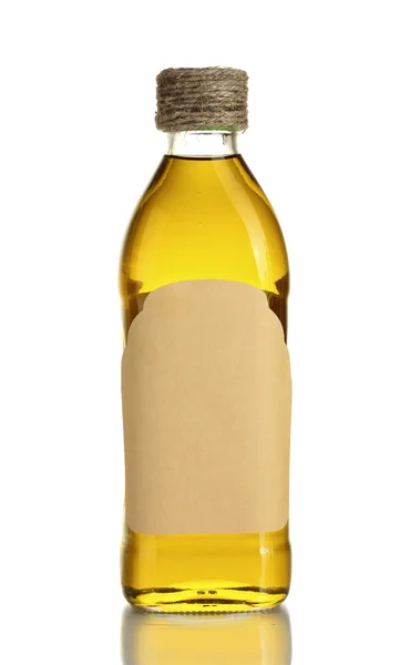 Zeytinyağı şişesi üzerinde beyaz izole — Stok fotoğraf