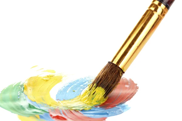 Abstract gouache paint and brush, isolated on white — Stock Photo, Image
