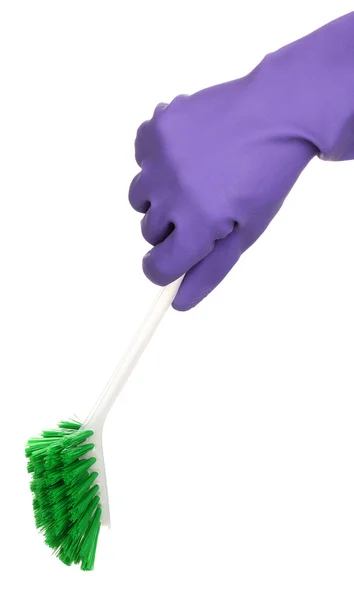 Cepillo de limpieza para inodoro en mano aislado en blanco — Foto de Stock