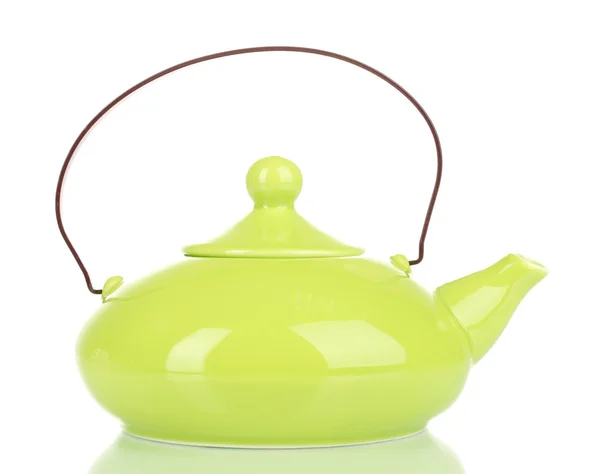 Green teapot isolated on white — Stock Photo, Image