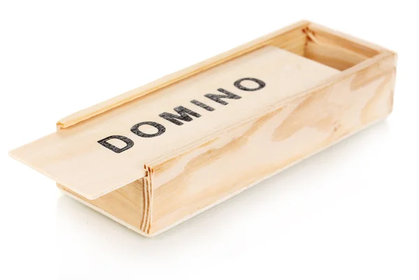 白で隔離されるドミノと木製の箱 — ストック写真