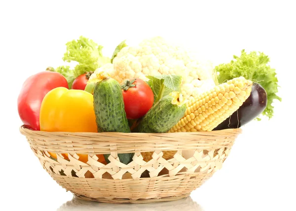 stock image Fresh vegetables in basket isolated on white