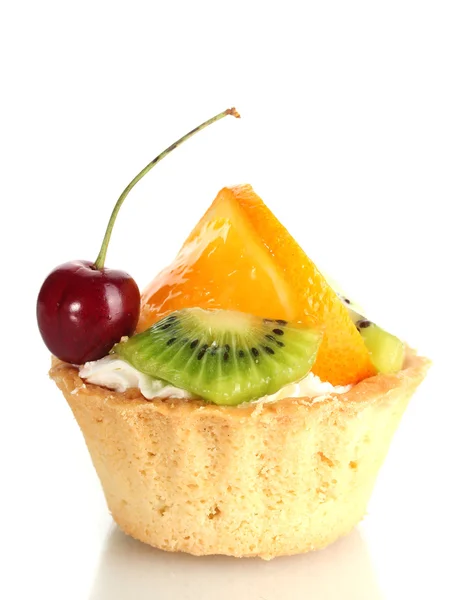 Sweet cake with fruits isolated on white — Stock Photo, Image