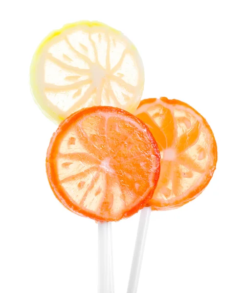 Fruit lollipops isolated on white — Stock Photo, Image