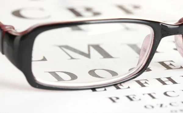 メガネのクローズ アップと視力テスト グラフ — ストック写真
