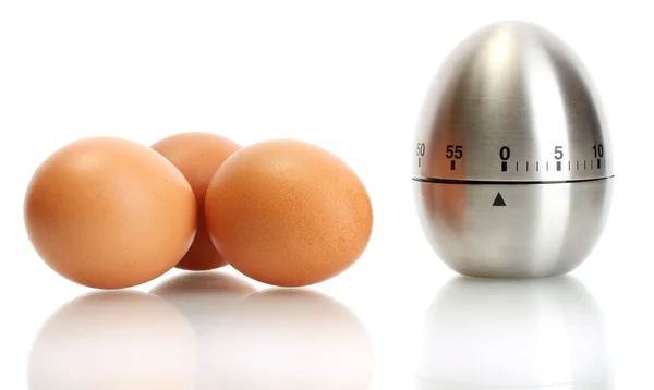 Zegar jaj oraz jaj, na białym tle — Zdjęcie stockowe