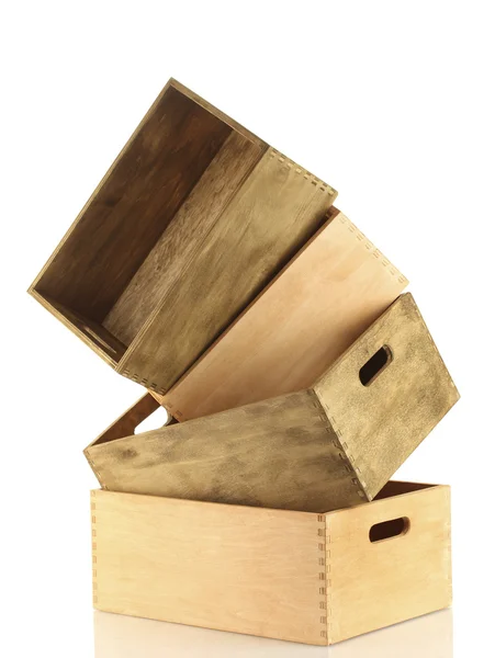 Puste drewniane skrzynie izolowane na białym tle — Zdjęcie stockowe