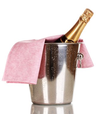 Bottle of champagne in bucket isolated on white clipart