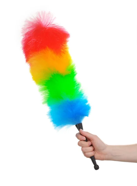 stock image Soft colorful duster in hand on white