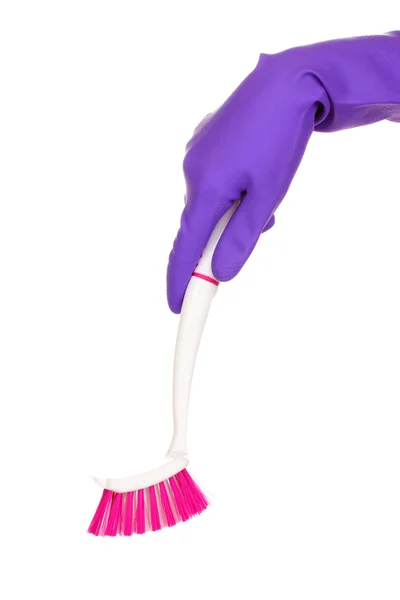 Temizleme fırçası tuvalet için el üzerinde beyaz izole — Stok fotoğraf