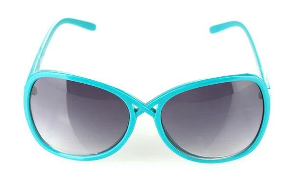 Modische Frauen blaue Sonnenbrille isoliert auf weiß — Stockfoto
