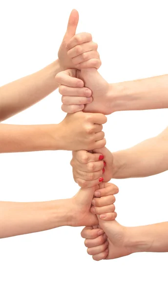 Grupo de jóvenes 's manos aisladas en blanco —  Fotos de Stock
