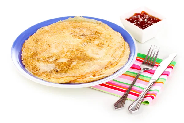 Stack of tasty pancakes isolated on white — Stock Photo, Image