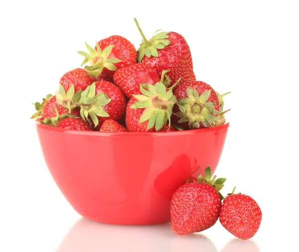 甜美成熟的草莓在碗上白色隔离 — 图库照片