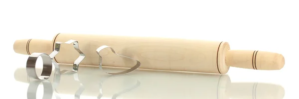 흰색 배경에 고립 된 롤링 핀으로 쿠키의 통 — 스톡 사진