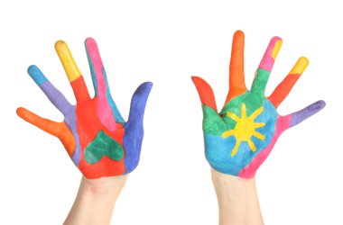 Brightly colored hands on white background close-up clipart