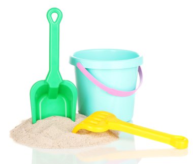 Children's beach toys and sand isolated on white clipart