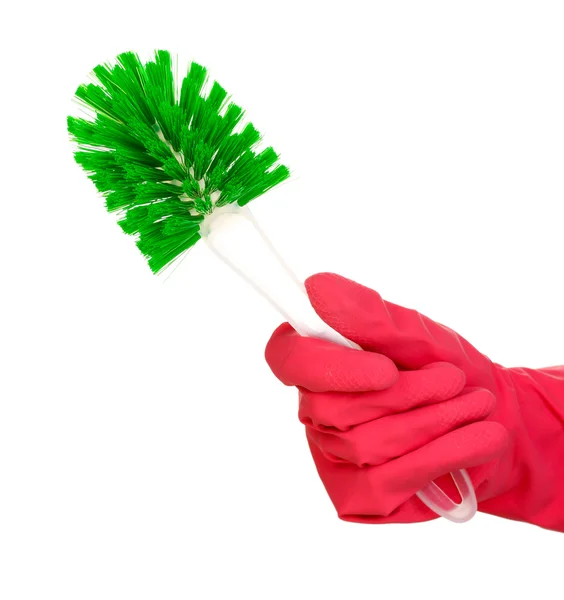 Cepillo de limpieza para inodoro en mano aislado en blanco —  Fotos de Stock