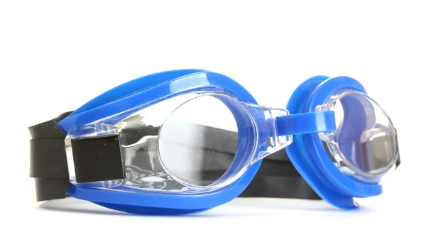 Occhiali da bagno blu isolati su bianco — Foto Stock