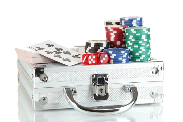 Poker definido em uma caixa metálica isolada em fundo branco — Fotografia de Stock