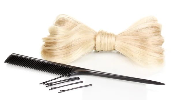 Lesklé blonďaté vlasy pin a hřeben izolovaných na bílém — Stock fotografie