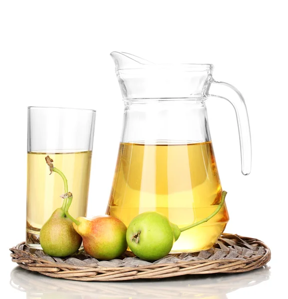 Duchess drink with pears on wicker mat isolated on white — Stock Photo, Image