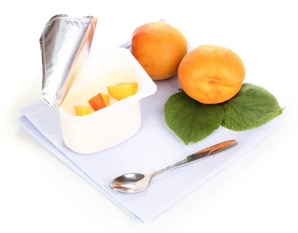 Yogurt with apricot isolated on white — Stock Photo, Image