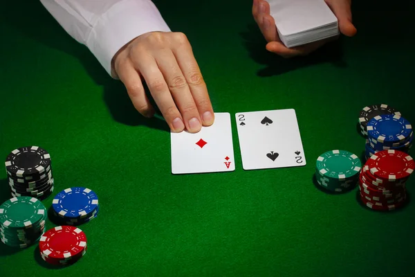 Poker setting on green table — Stock Photo, Image