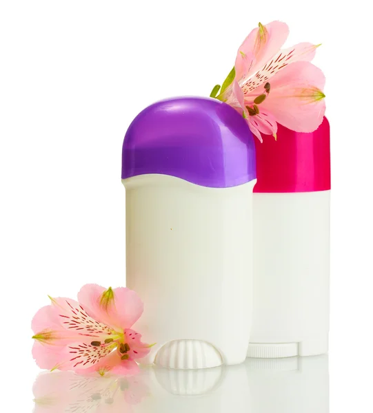 Дезодоранти з квітами ізольовані на білому — стокове фото
