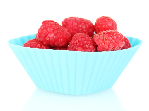 Fresh raspberries in silicone mold isolated on white — Stock Photo, Image