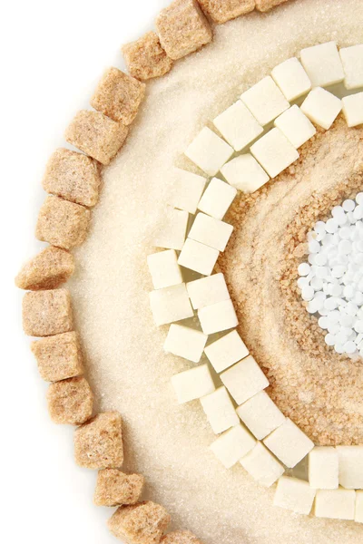 Süßstoff mit weißem und braunem Zucker in Nahaufnahme — Stockfoto