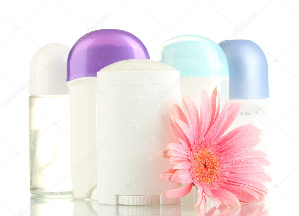 Deodorants with flower isolated on white