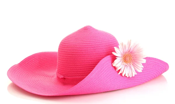 白い背景で隔離の花を持つ美しい夏の女性の帽子 — ストック写真