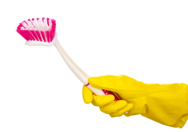 Escova de limpeza para vaso sanitário na mão isolado em branco — Fotografia de Stock