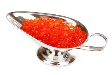 Red caviar in silver bowl isolated on white clipart