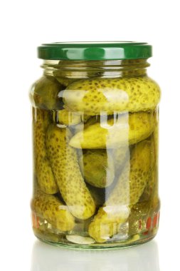 Jar of canned cucumbers isolated on white clipart