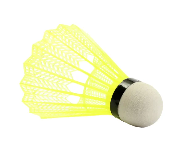 Gul plast badmintonbollen isolerade på vit — Stockfoto
