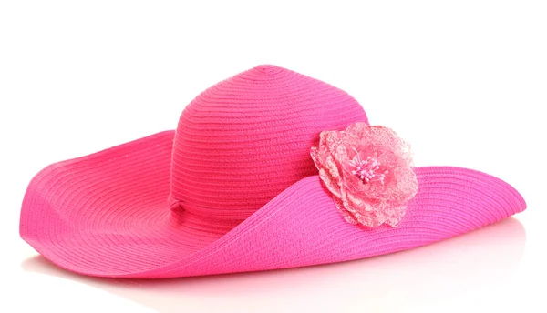 Hermoso sombrero de mujer de verano con flor aislada sobre fondo blanco —  Fotos de Stock