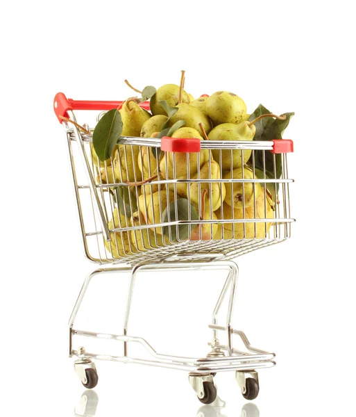 Sappige smaakvolle peren in winkelwagen geïsoleerd op wit — Stockfoto
