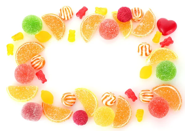 Cornice di caramelle colorate gelatina isolato su bianco — Foto Stock