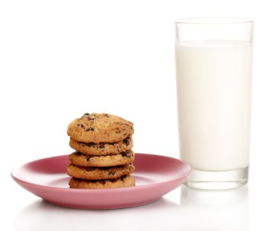 Glass of milk and cookies isolated on white clipart