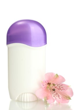çiçek üzerinde beyaz izole deodorant