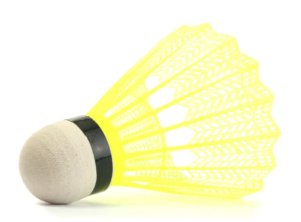 Gul plast badmintonbollen isolerade på vit — Stockfoto