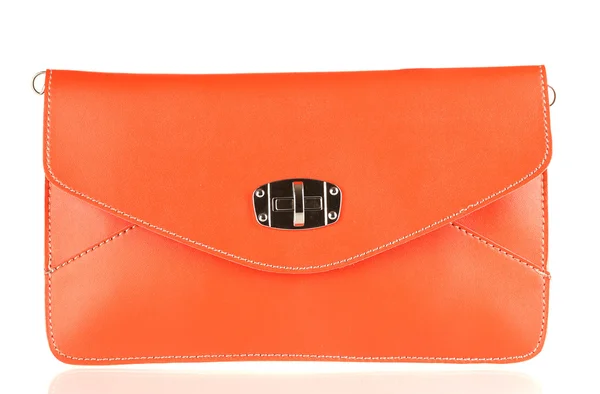 Güzel turuncu deri kadın çanta üzerinde beyaz izole — Stok fotoğraf