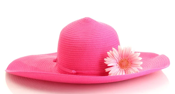 Bellissimo cappello estivo donna con fiore isolato su sfondo bianco — Foto Stock