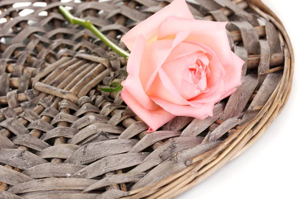 Gyönyörű Rózsa elszigetelt fehér fonott mat — Stock Fotó