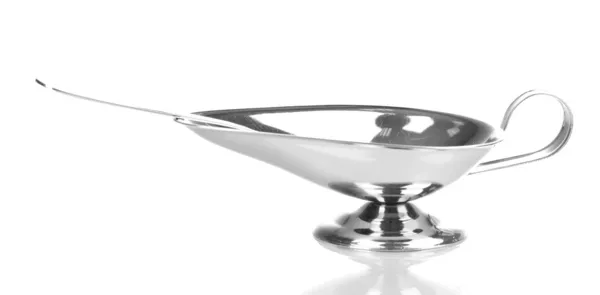 Silver gravy boat and spoon isolated on white — Stock Photo, Image