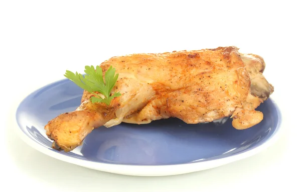 Gebraden kip been met peterselie in de plaat geïsoleerd op wit — Stockfoto